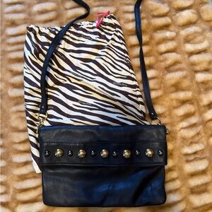 Linea Pelle 100% Black Leather dual Crossbody/clutch bag with studs